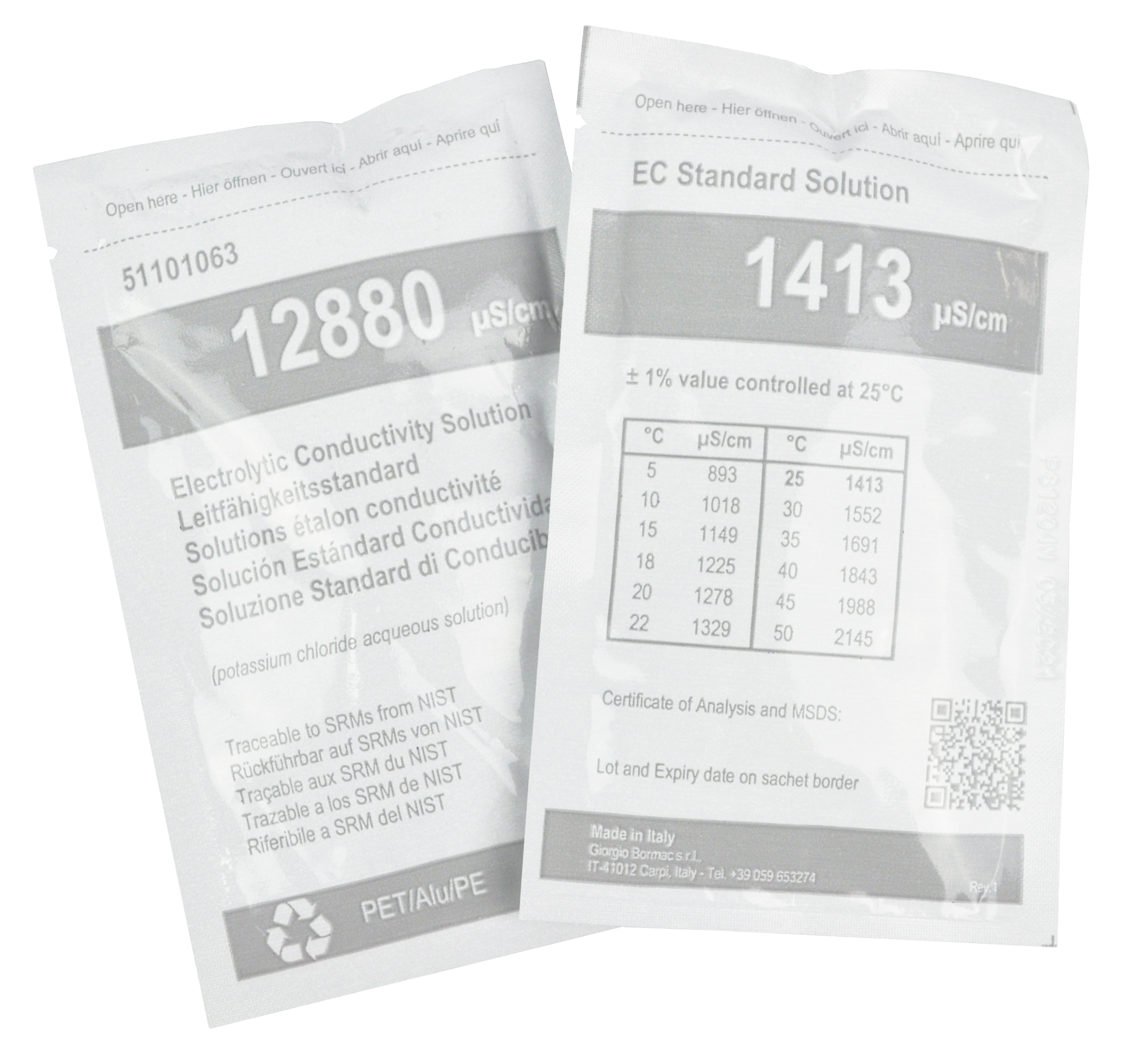 Disolución patrón conductividad 12,880 mS/cm, sobres de 25ml