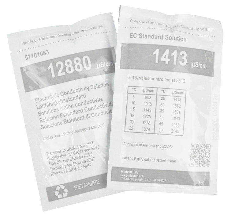 Disolución patrón conductividad 12,880 mS/cm, sobres de 25ml